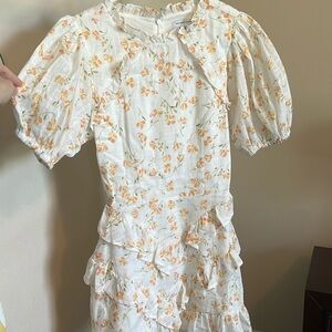 Sabo Skirt White Dress with Peach Floral Print